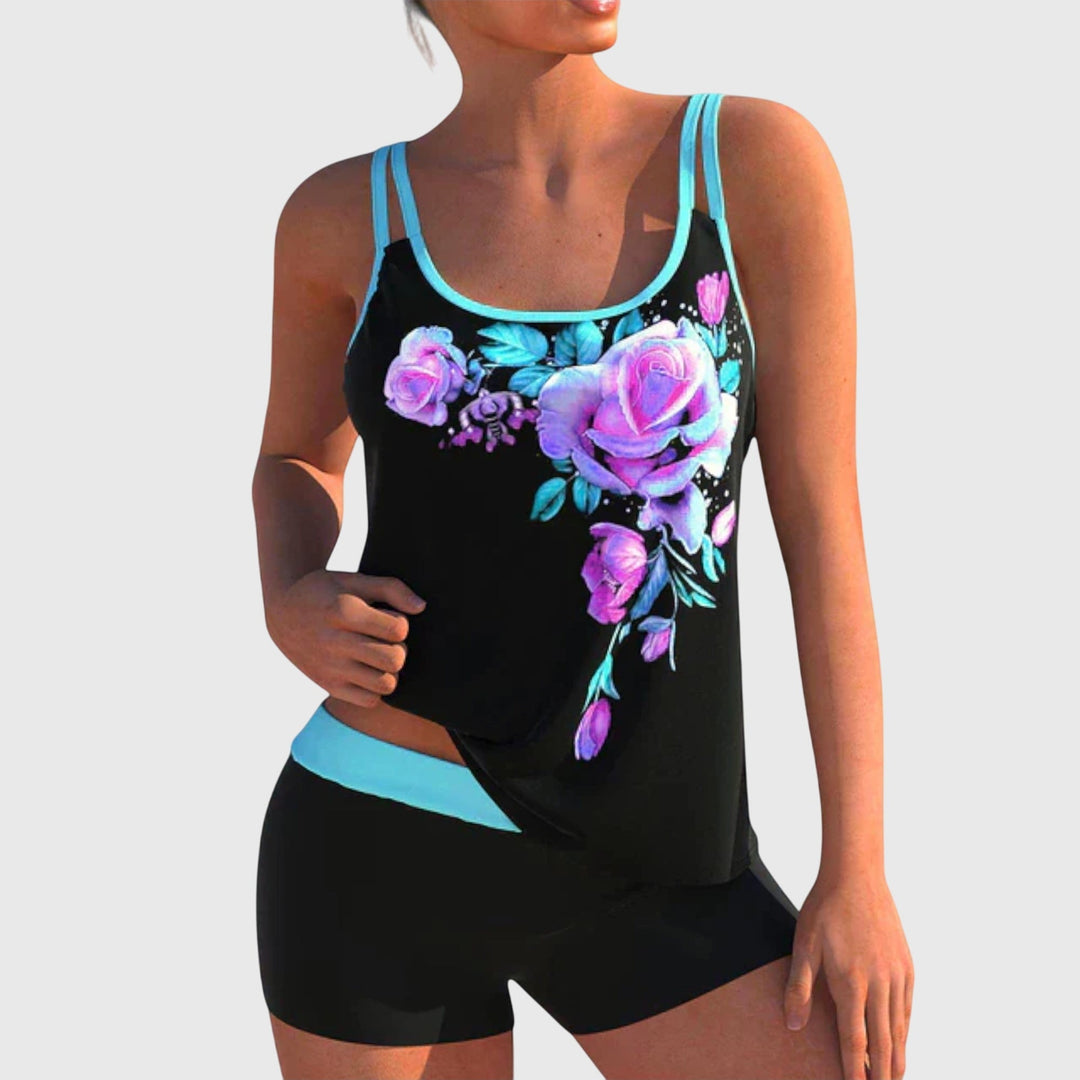 Flor – Floral Tankini with Shorts, Tummy Control Effect