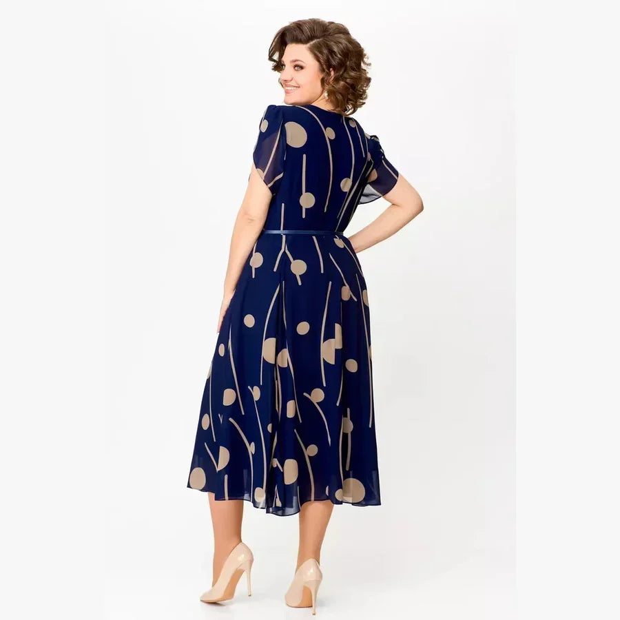 Ivy | Navy Polka Dot Chiffon Midi Dress