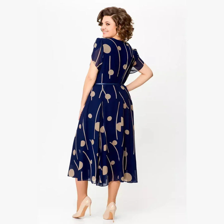 Ivy | Navy Polka Dot Chiffon Midi Dress
