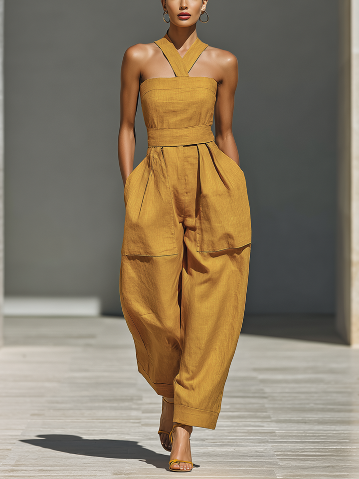 Gabrielle - Mustard Yellow Linen Jumpsuit