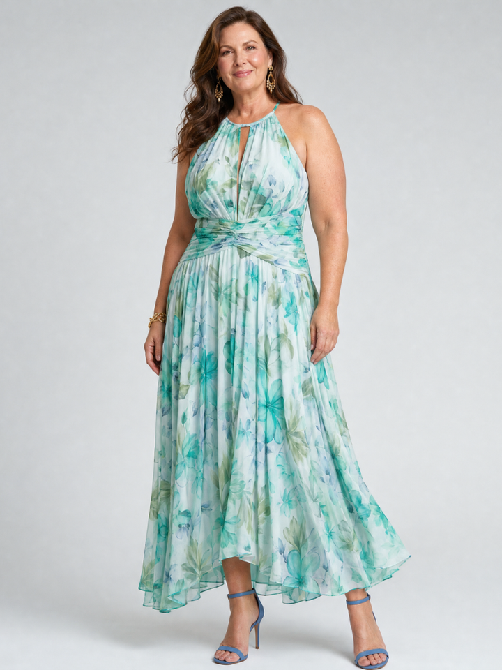 Portia | Pleated Halter Floral Midi Dress