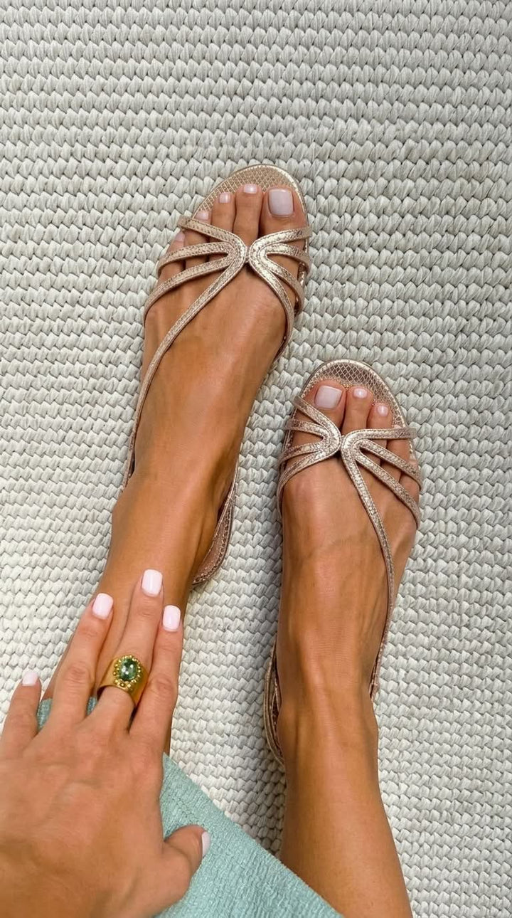 Metallic snake effect sandals with straps