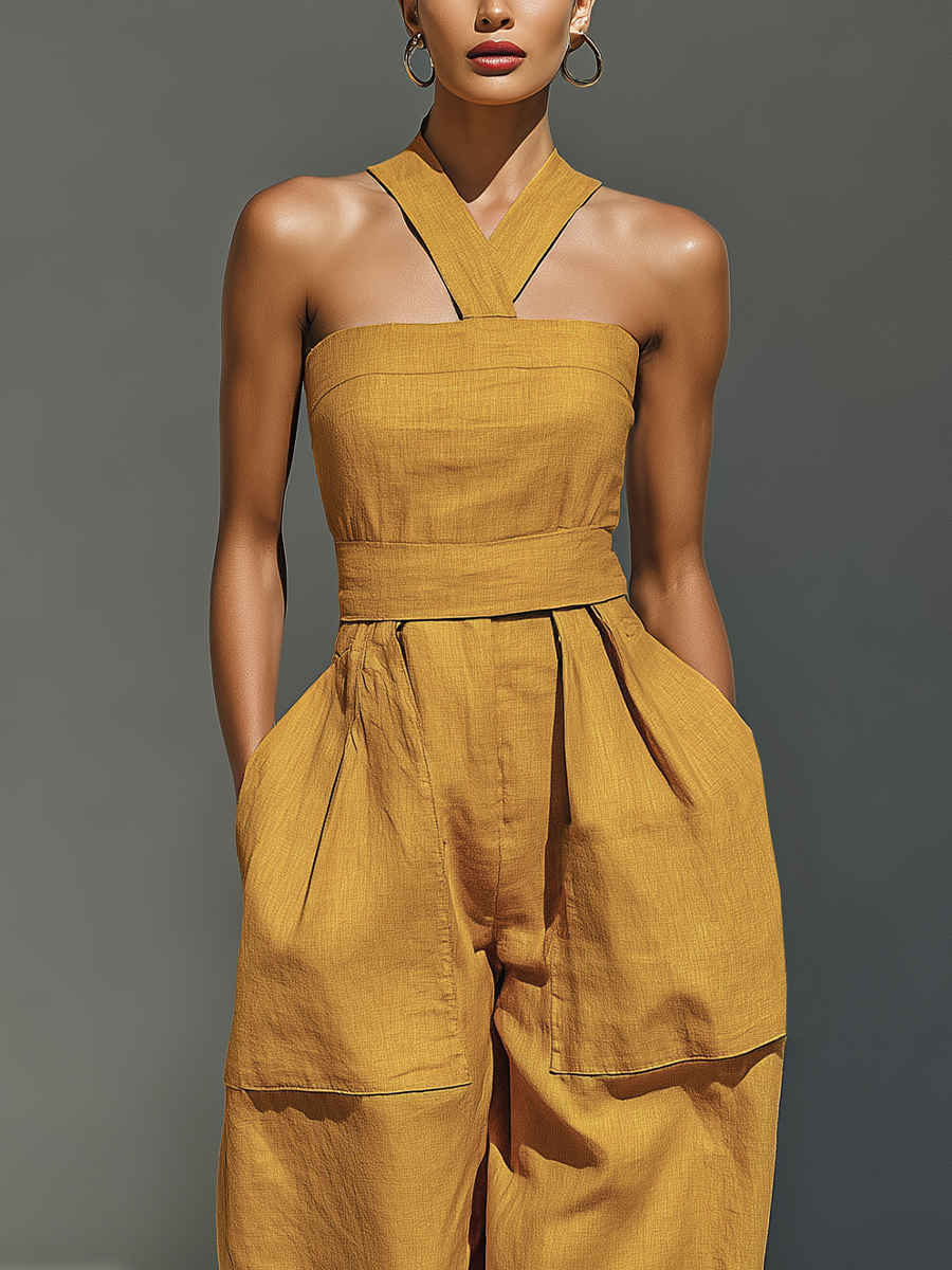 Gabrielle - Mustard Yellow Linen Jumpsuit