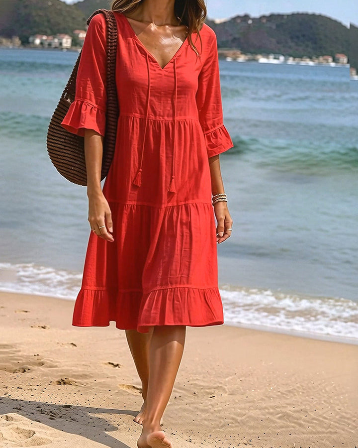 Cecilia | Tie-Waist Flared Sleeve A-Line Dress