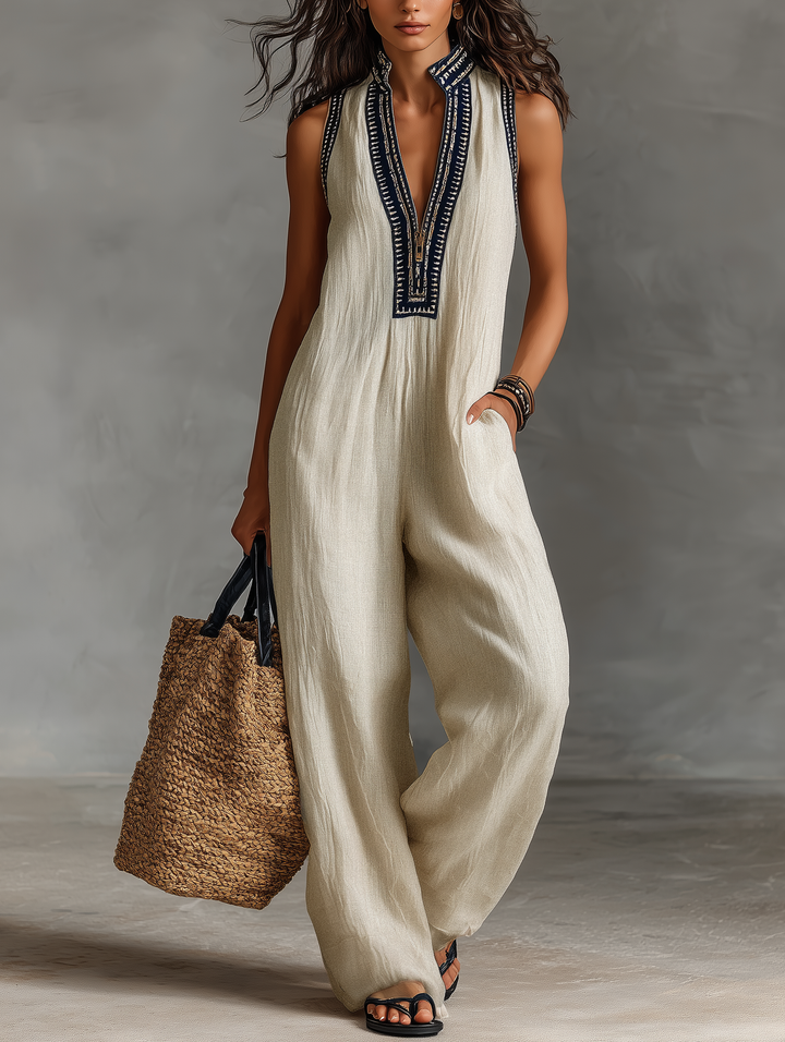 Clémence - Sleeveless Minimalist Linen Blend Jumpsuit