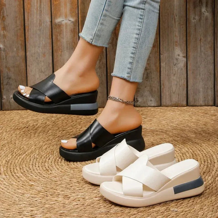 Cleo | Cross-Strap Platform Wedge Mules