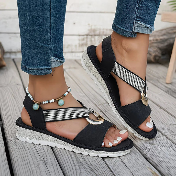 Luna | Gold Trim Flatform Sandals