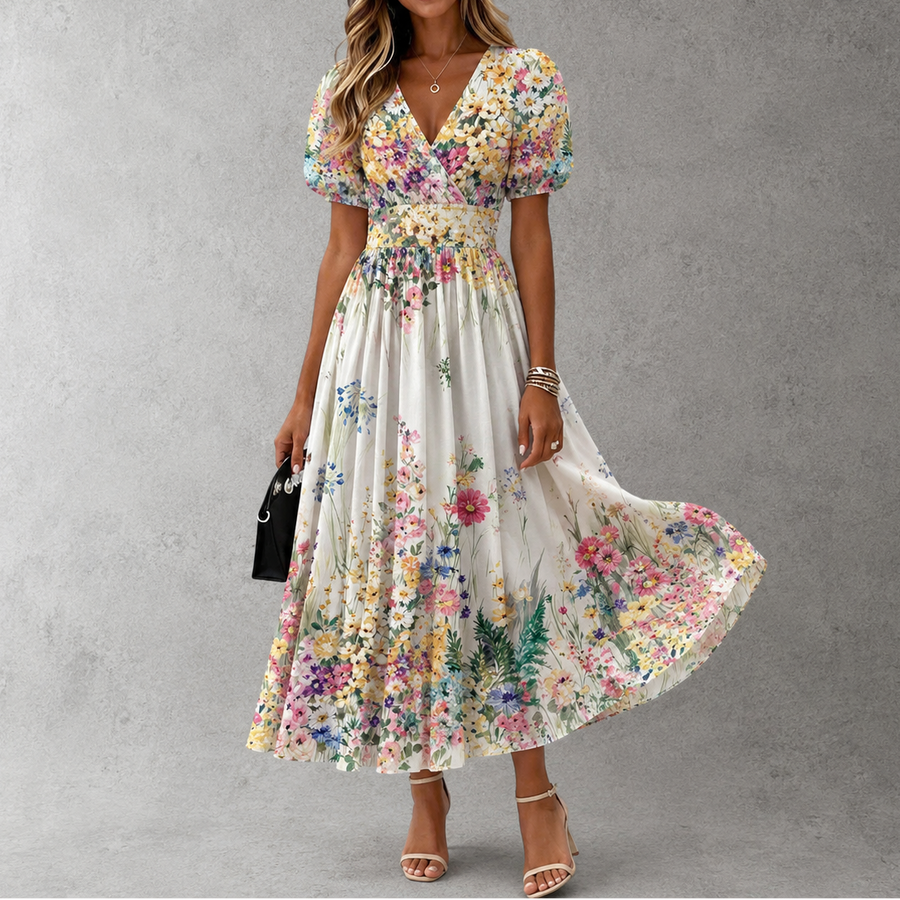Rosalinda | Short Sleeve Floral Maxi Dress