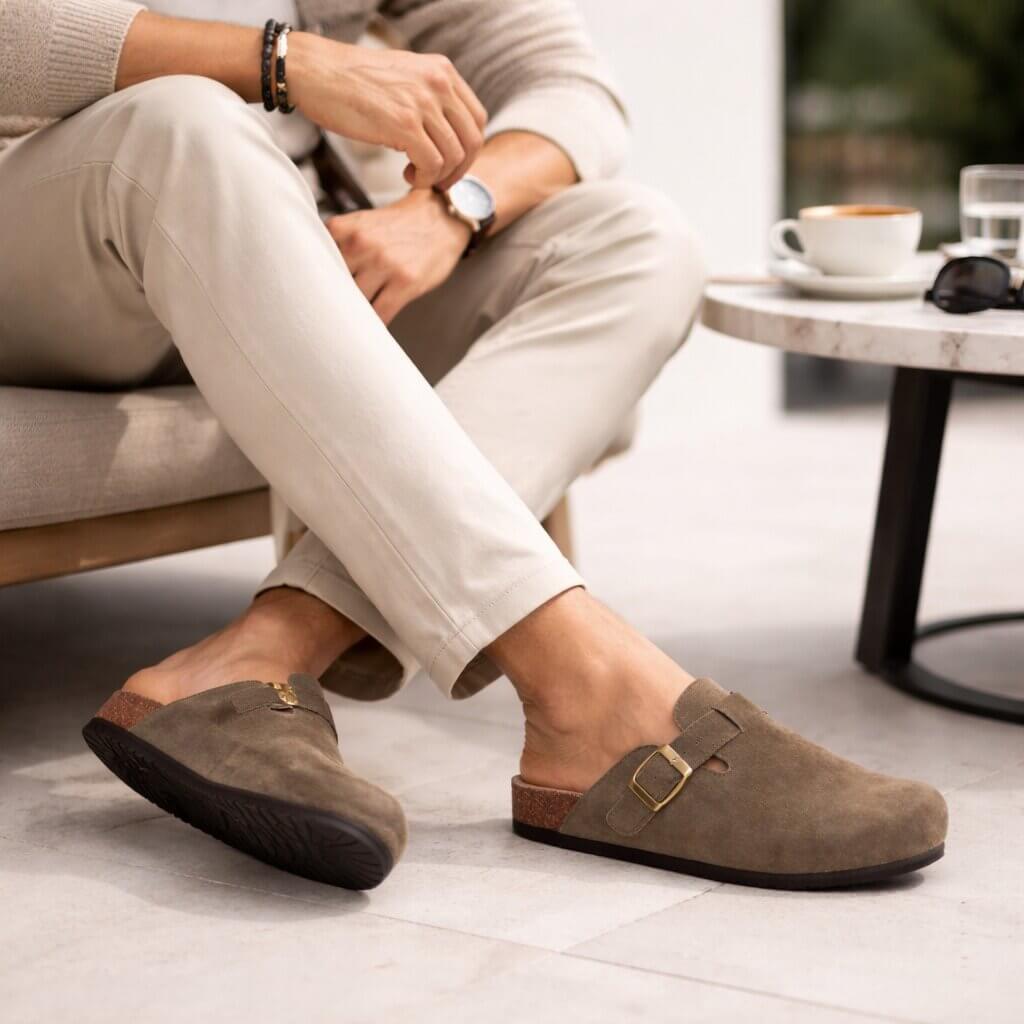 Suede Buckle Clogs | Adjustable Strap & Comfort Footbed