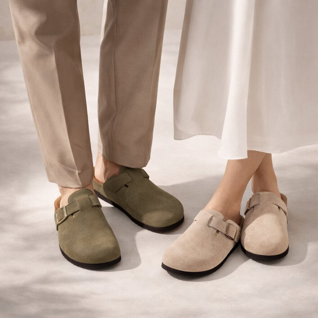 Suede Buckle Clogs | Adjustable Strap & Comfort Footbed