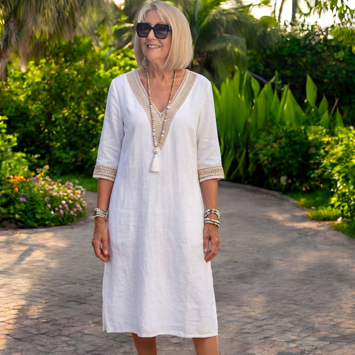 Élisa – Elegant mid-sleeve dress with V-neck
