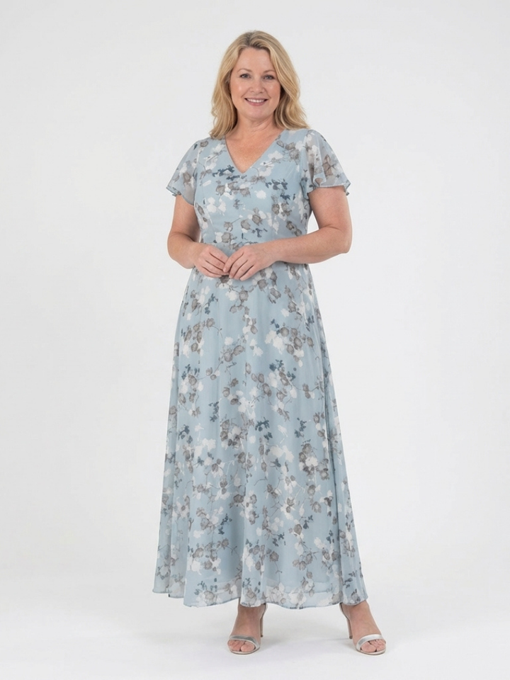 Jasmin | Floral Print Ruffle Sleeve Maxi Dress