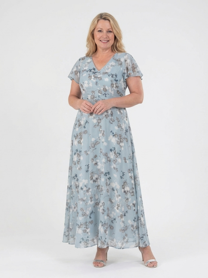 Jasmin | Floral Print Ruffle Sleeve Maxi Dress