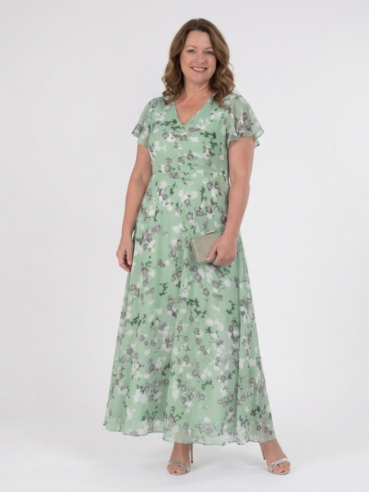 Jasmin | Floral Print Ruffle Sleeve Maxi Dress