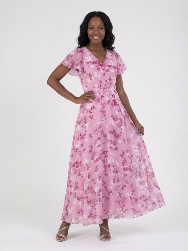 Jasmin | Floral Print Ruffle Sleeve Maxi Dress