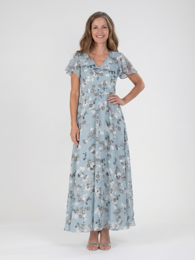 Jasmin | Floral Print Ruffle Sleeve Maxi Dress