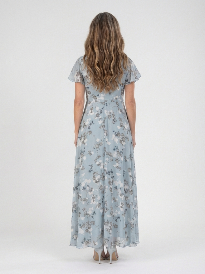 Jasmin | Floral Print Ruffle Sleeve Maxi Dress