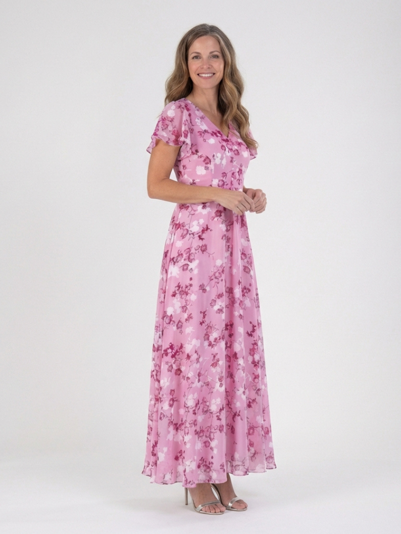 Jasmin | Floral Print Ruffle Sleeve Maxi Dress
