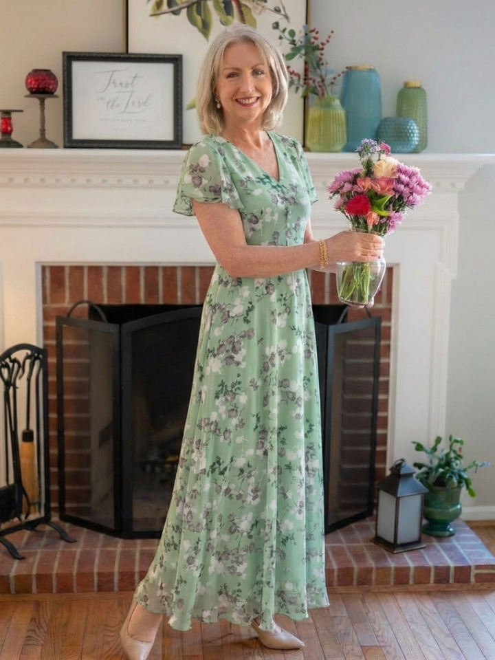 Jasmin | Floral Print Ruffle Sleeve Maxi Dress