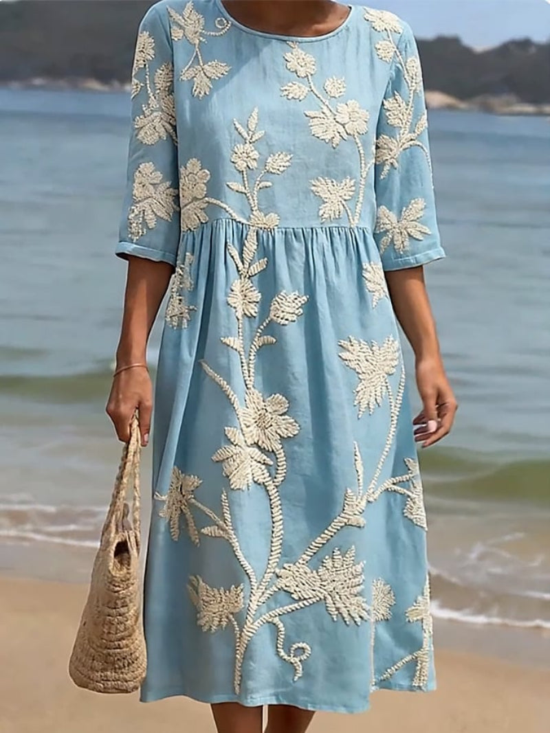Livia | Floral Embroidered Gathered Midi Dress