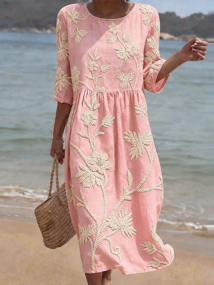 Livia | Floral Embroidered Gathered Midi Dress