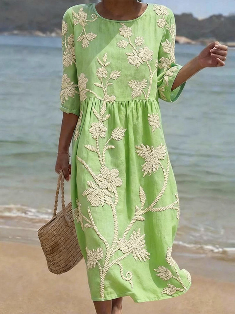 Livia | Floral Embroidered Gathered Midi Dress