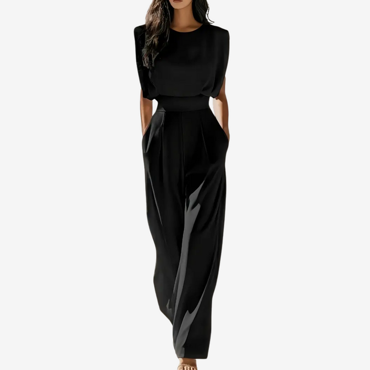 Evie | Structured Shoulder Wide-Leg Jumpsuit