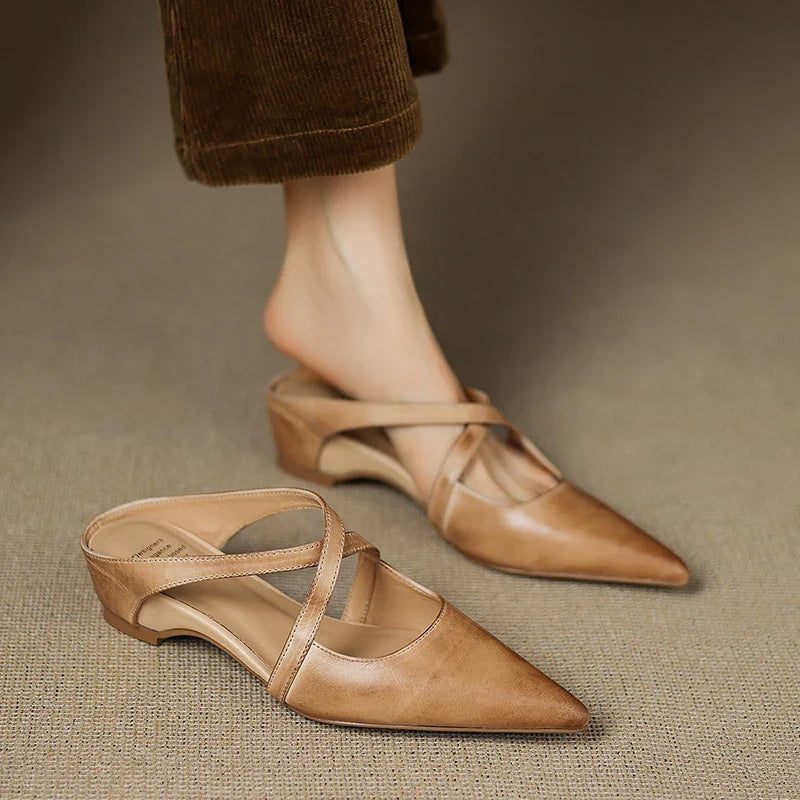 Aluna Genuine Leather Mules - Apricot