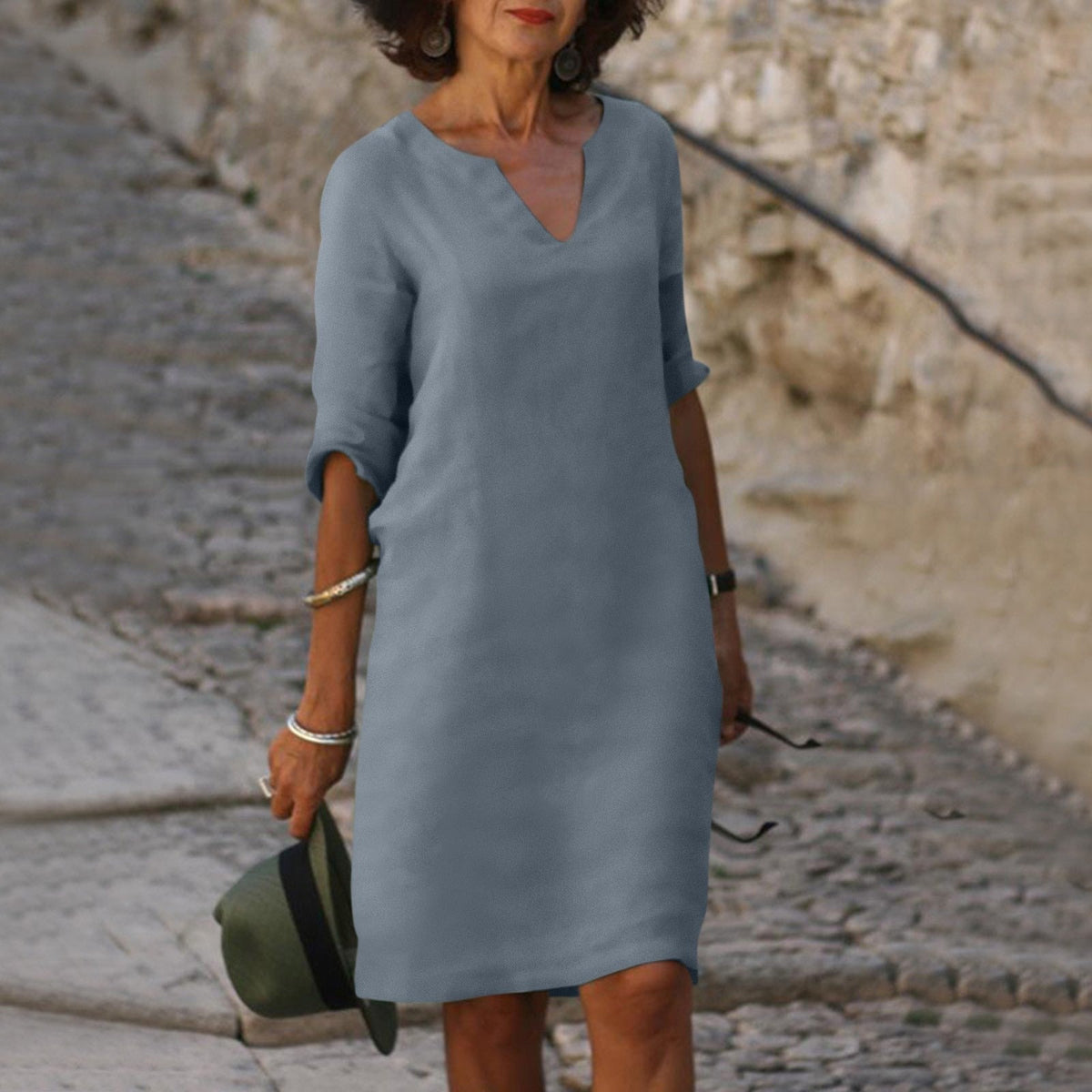 Cassie | Notch Neck Half-Sleeve Shift Dress