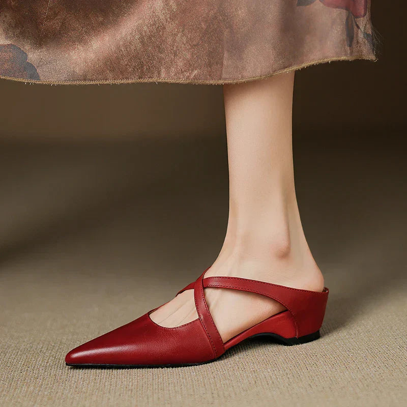 Aluna Genuine Leather Mules - Maroon