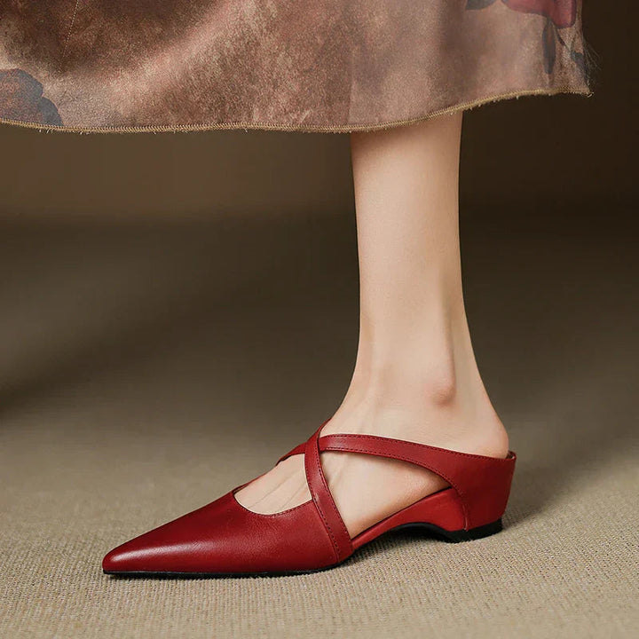 Aluna Genuine Leather Mules - Maroon