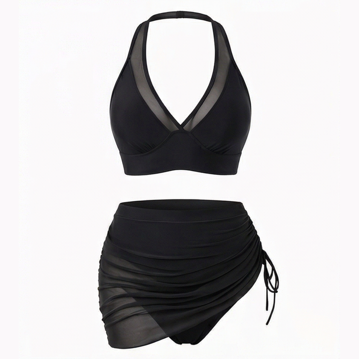 Marella™ – High-Waisted Mesh Bikini Set with Ruffled Skirt