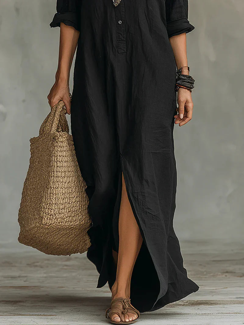 Céline™ | Black Maxi Button-Up Dress