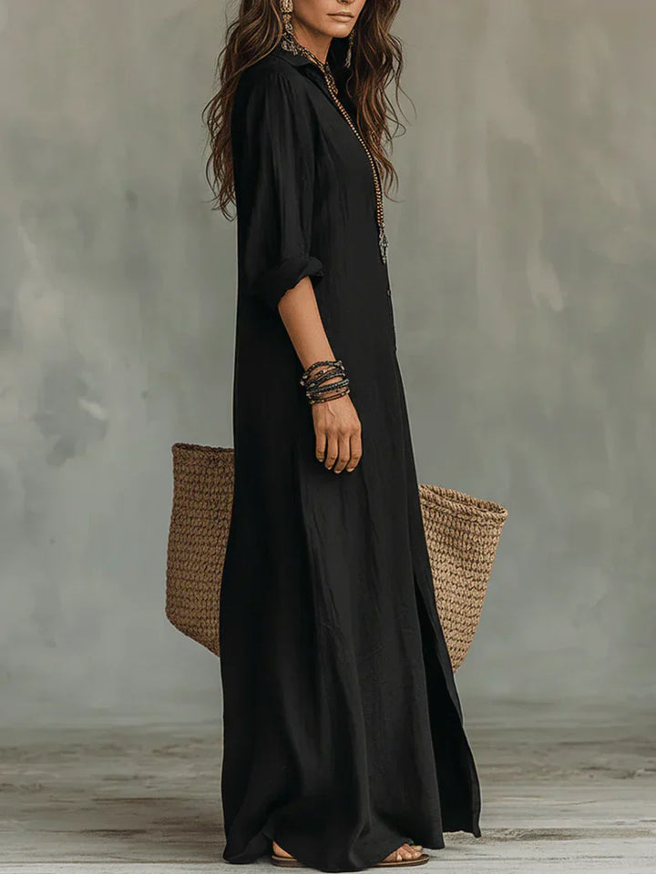 Céline™ | Black Maxi Button-Up Dress