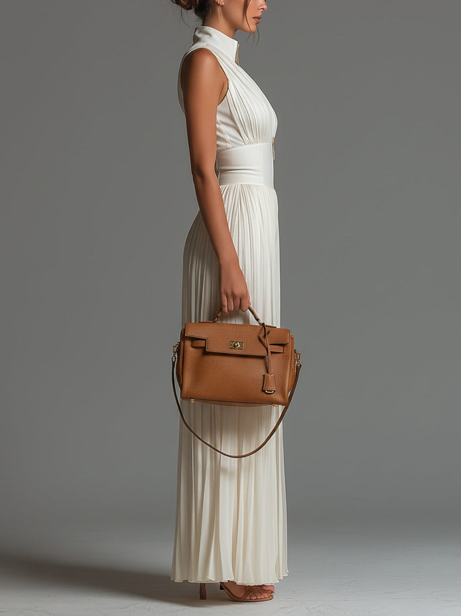 Zsófia Jumpsuit | Pleated White Chiffon Jumpsuit