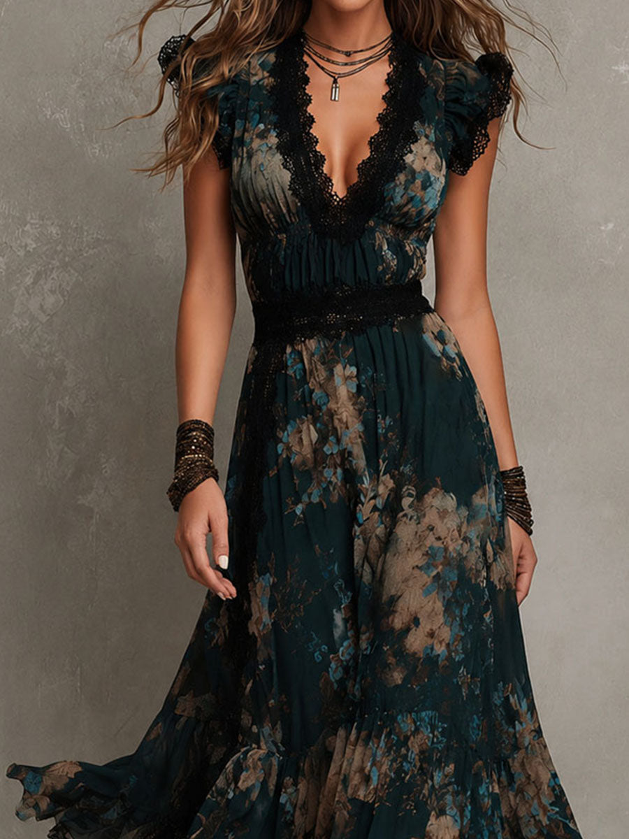 Prudence Floral Tiered Maxi Dress fabric