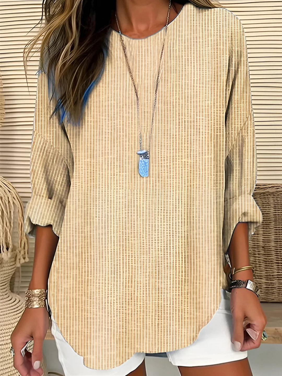 Rhea Trendy Striped Blouse - Khaki