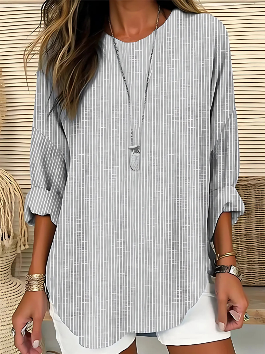 Rhea Trendy Striped Blouse - Gray