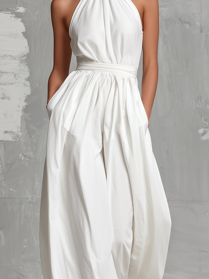 Joséphine - Sleeveless White Crochet Jumpsuit