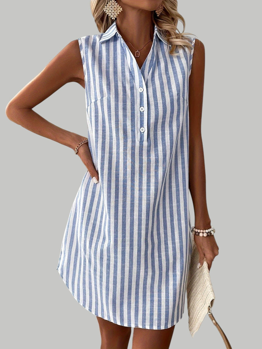 Frida | Striped Sleeveless Shirt Dress