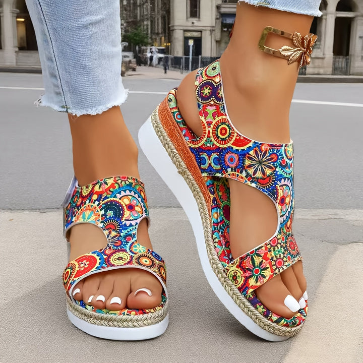 Megan | Floral Platform Wedge Sandals