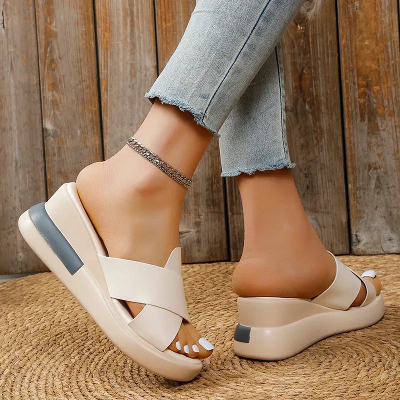 Cleo | Cross-Strap Platform Wedge Mules