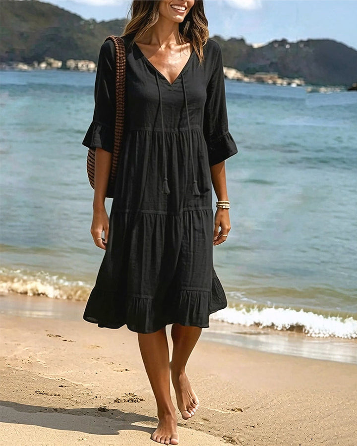 Cecilia | Tie-Waist Flared Sleeve A-Line Dress