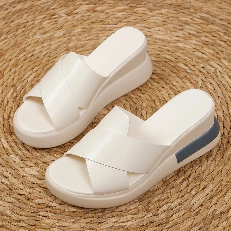 Cleo | Cross-Strap Platform Wedge Mules