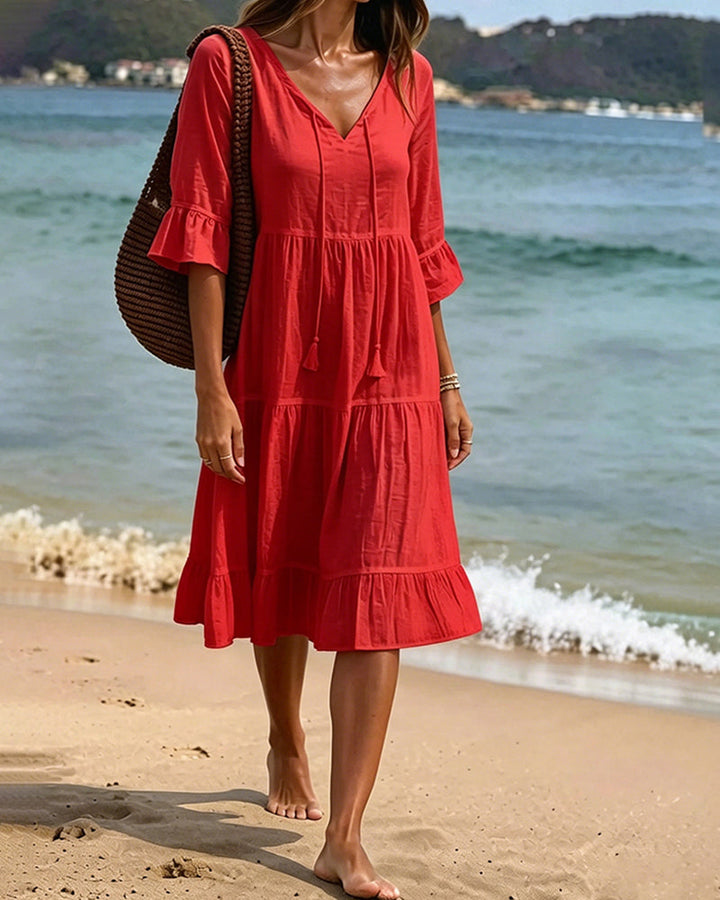 Cecilia | Tie-Waist Flared Sleeve A-Line Dress