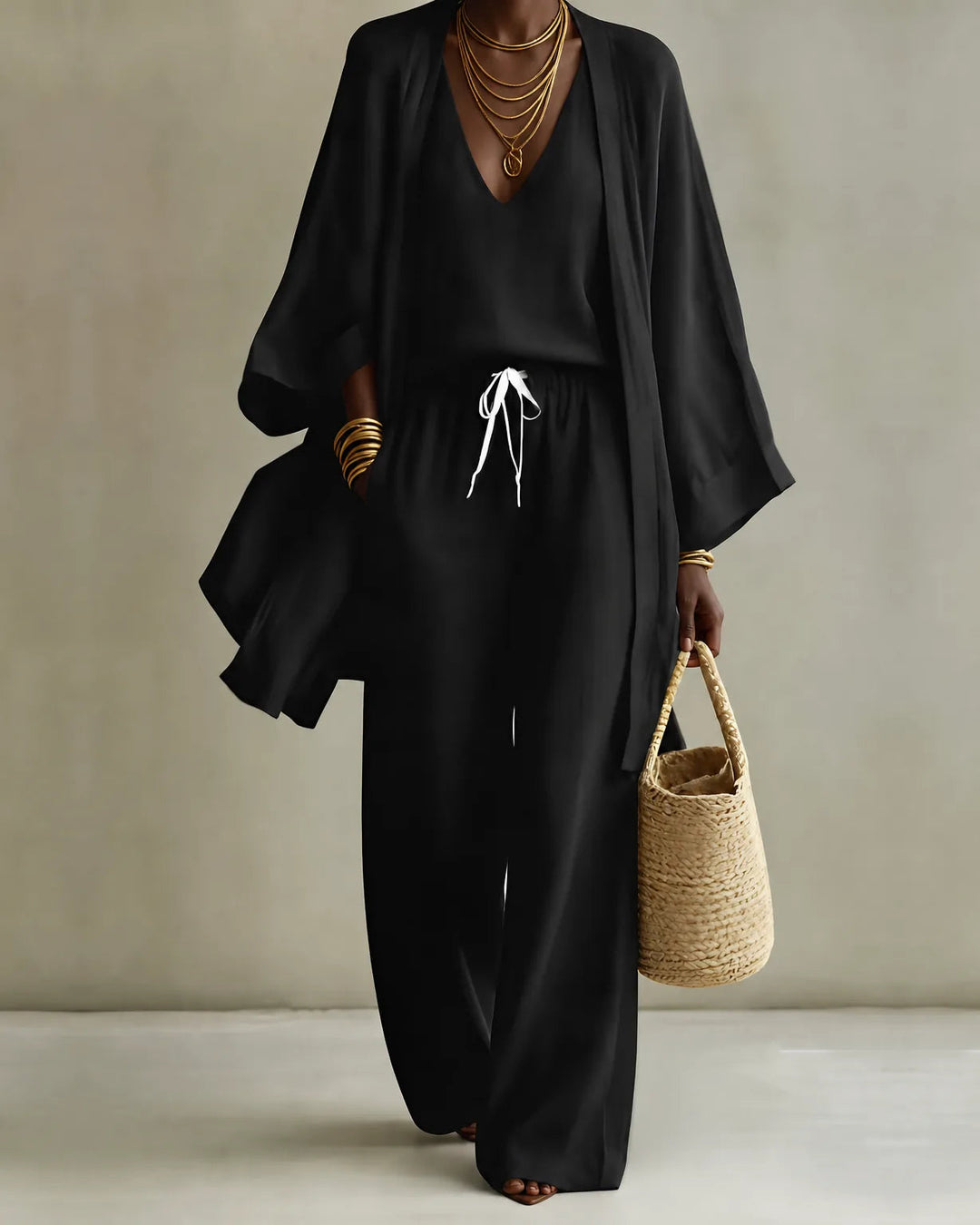 Adeline Linen-Look Set - Black