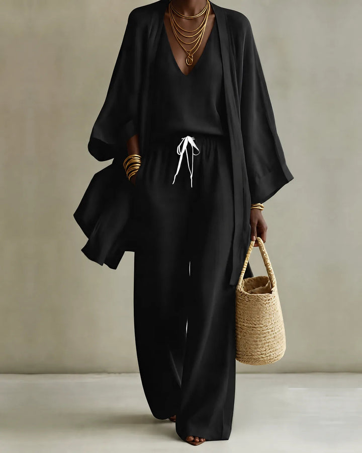 Adeline Linen-Look Set - Black
