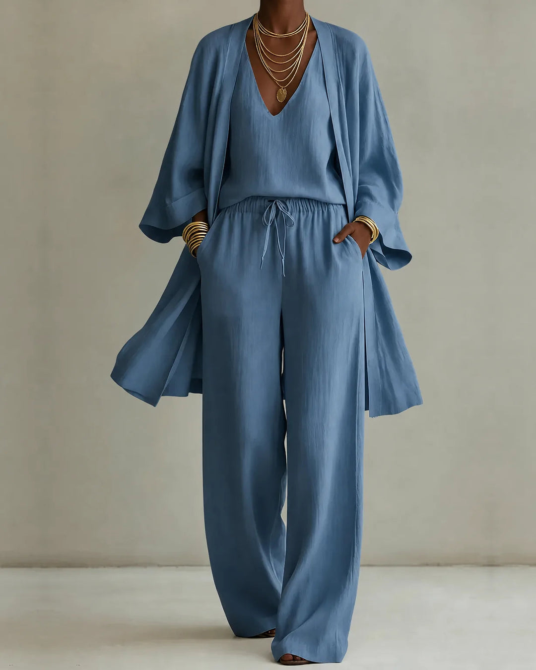 Adeline Linen-Look Set - Blue