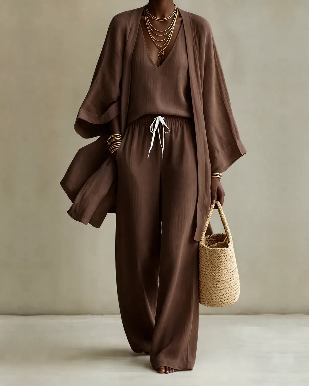 Adeline Linen-Look Set - Brown