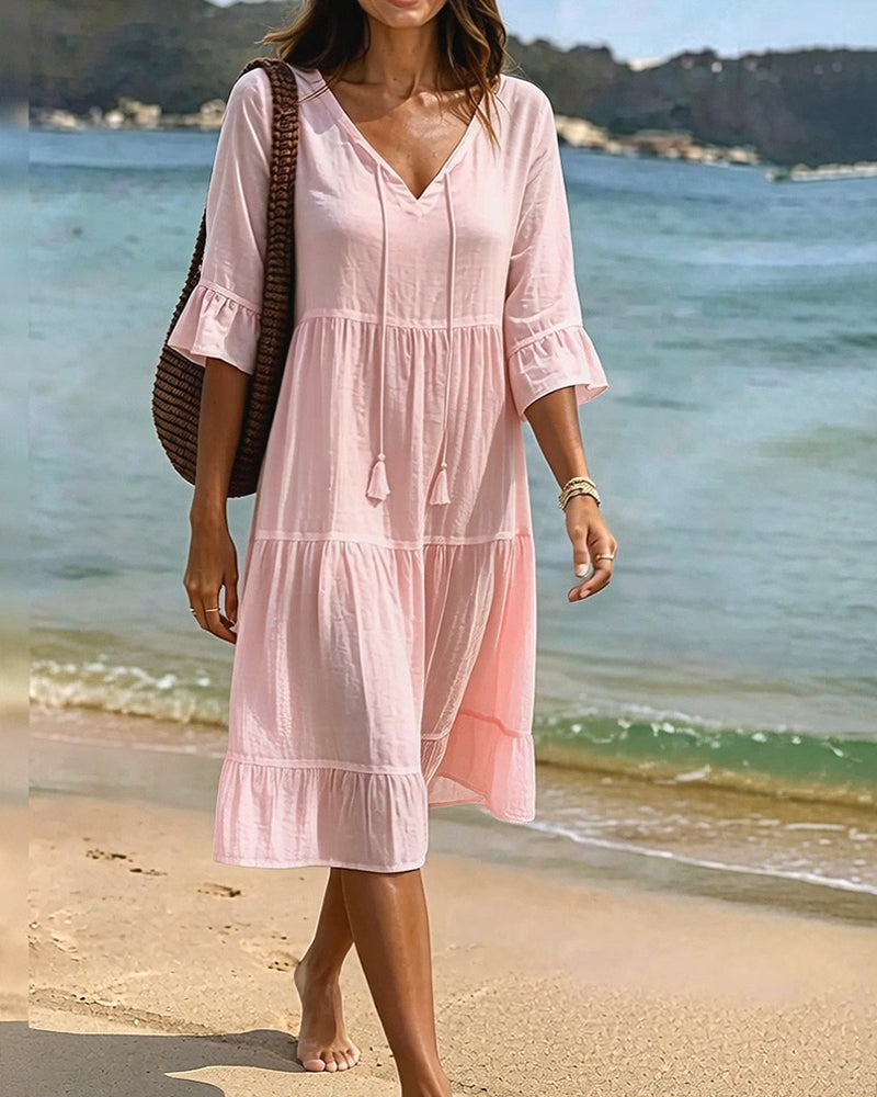 Cecilia | Tie-Waist Flared Sleeve A-Line Dress